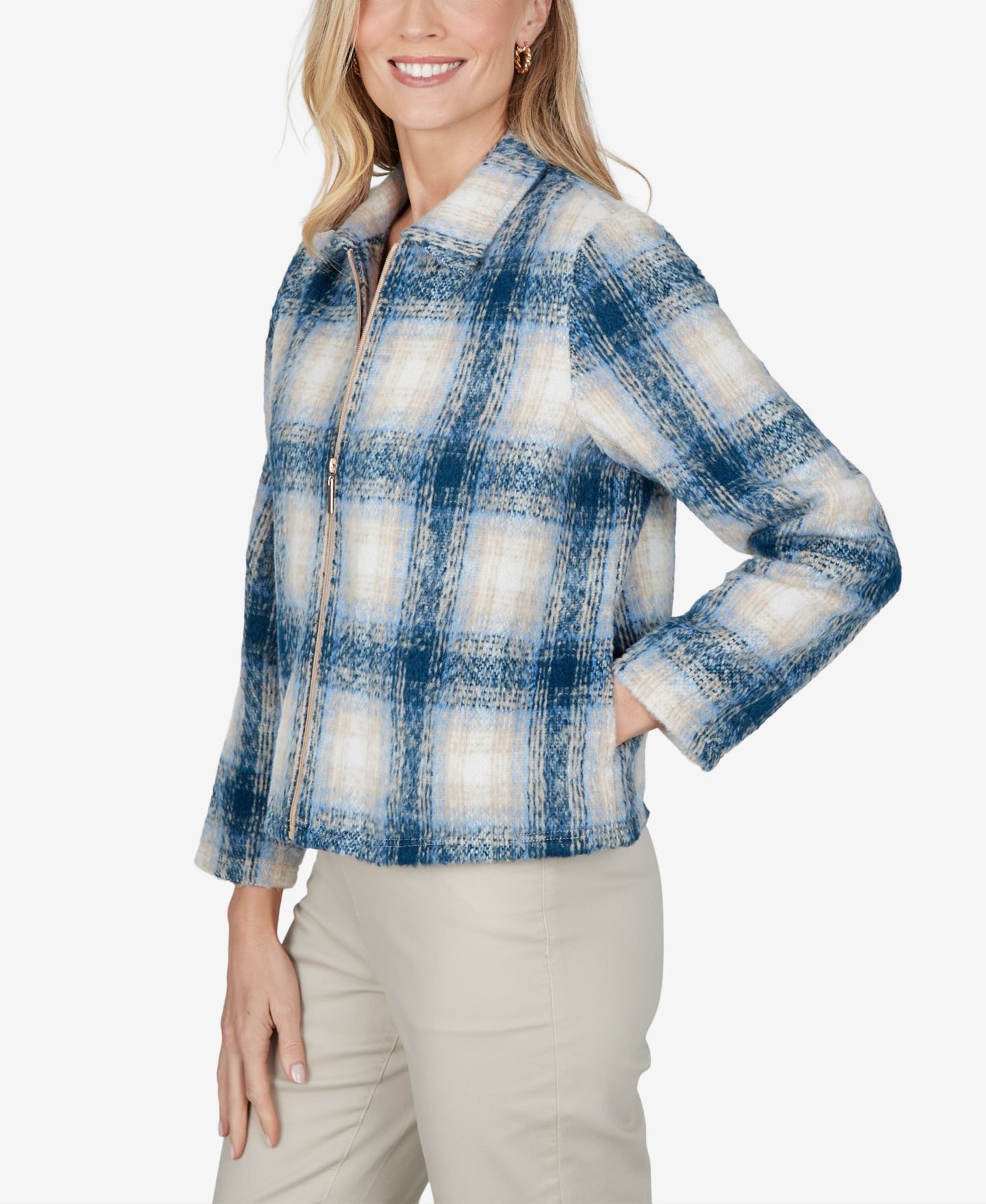 Женская куртка Alfred Dunner Petite Plaid Zip-Up, цвет: Синий разноцветный — фото 2
