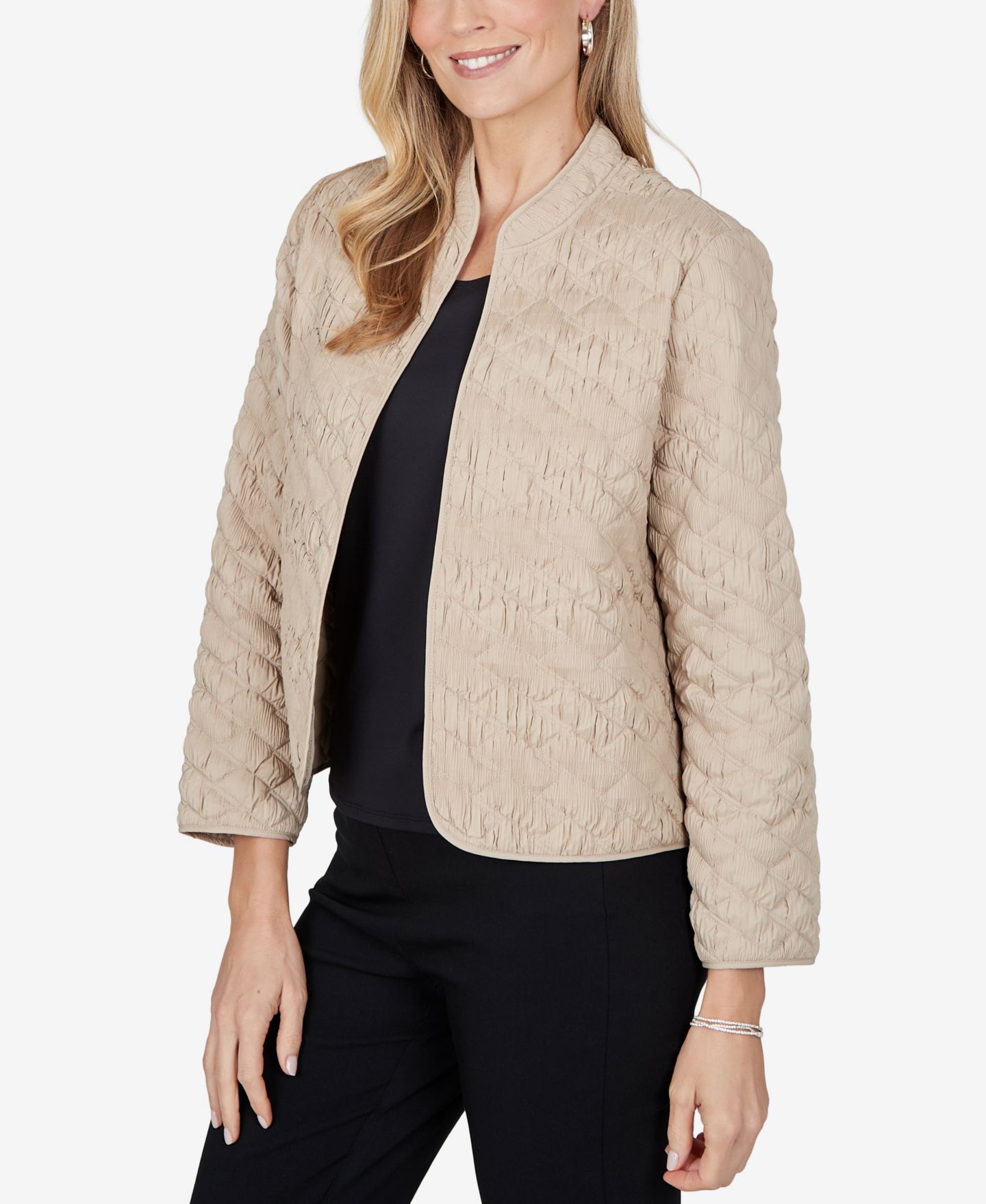 Женская куртка Alfred Dunner Petite Mandarin Collar Cropped Quilted, цвет: Рыжевато-коричневый — фото 2