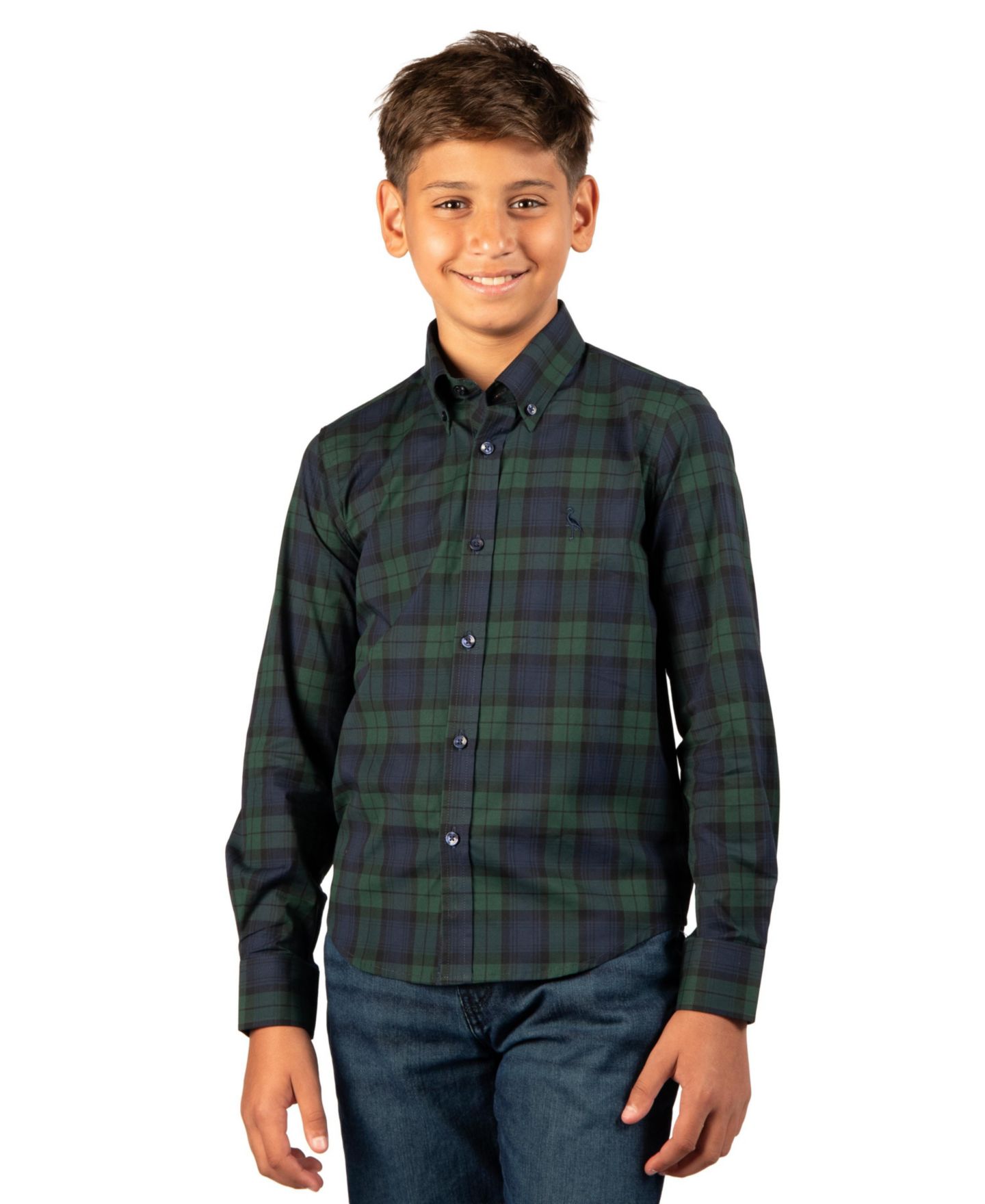 Рубашка Tailorbyrd Long-Sleeve Button-Down Collar Plaid Shirt для мальчиков, цвет: Тёмно-синий — фото 1