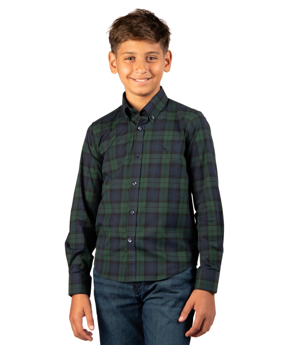 Tailorbyrd Boys' 8-20 Long-Sleeve Button-Down Collar Plaid Shirt