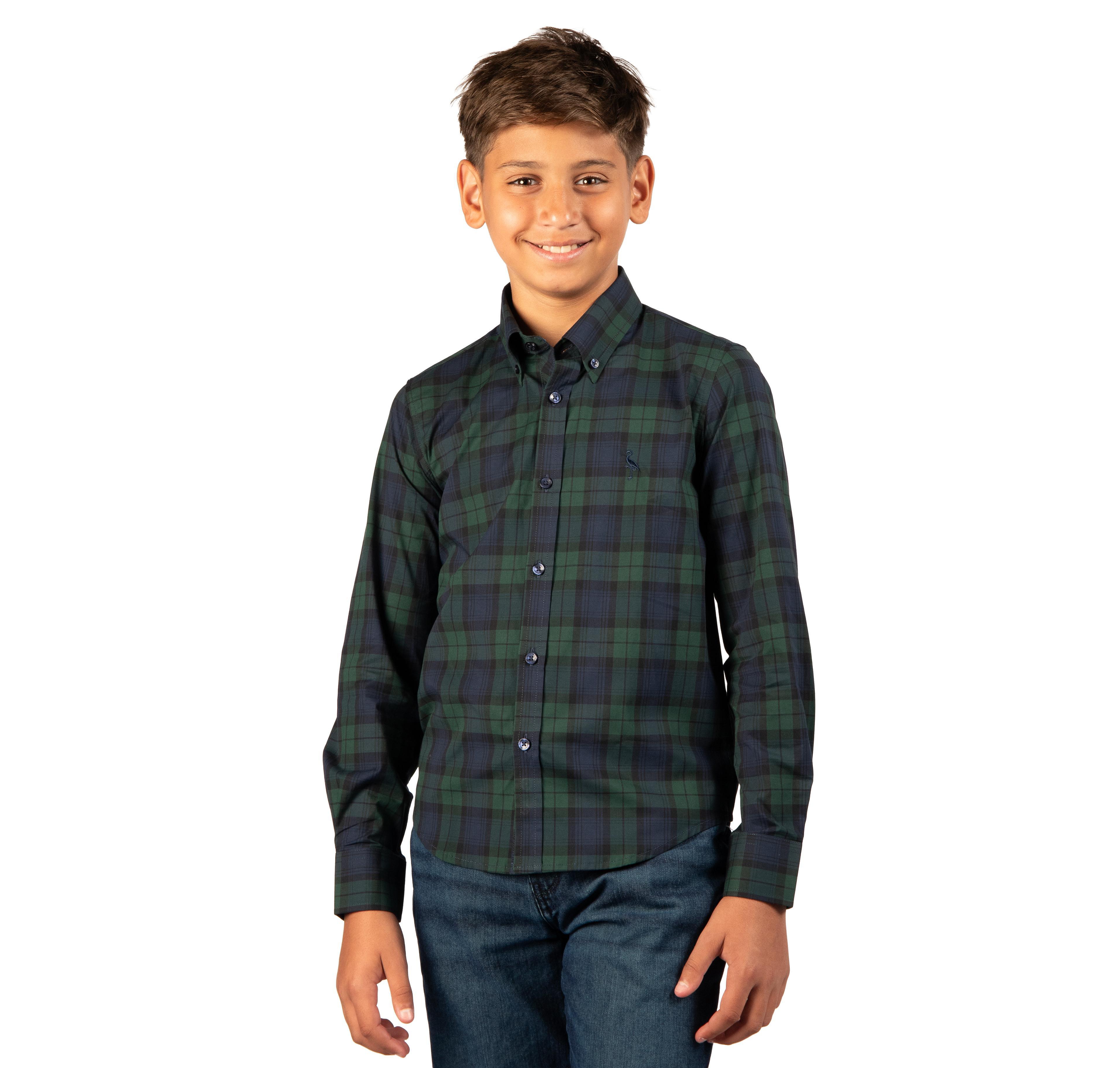 Tailorbyrd Boys' 8-20 Long-Sleeve Button-Down Collar Plaid Shirt