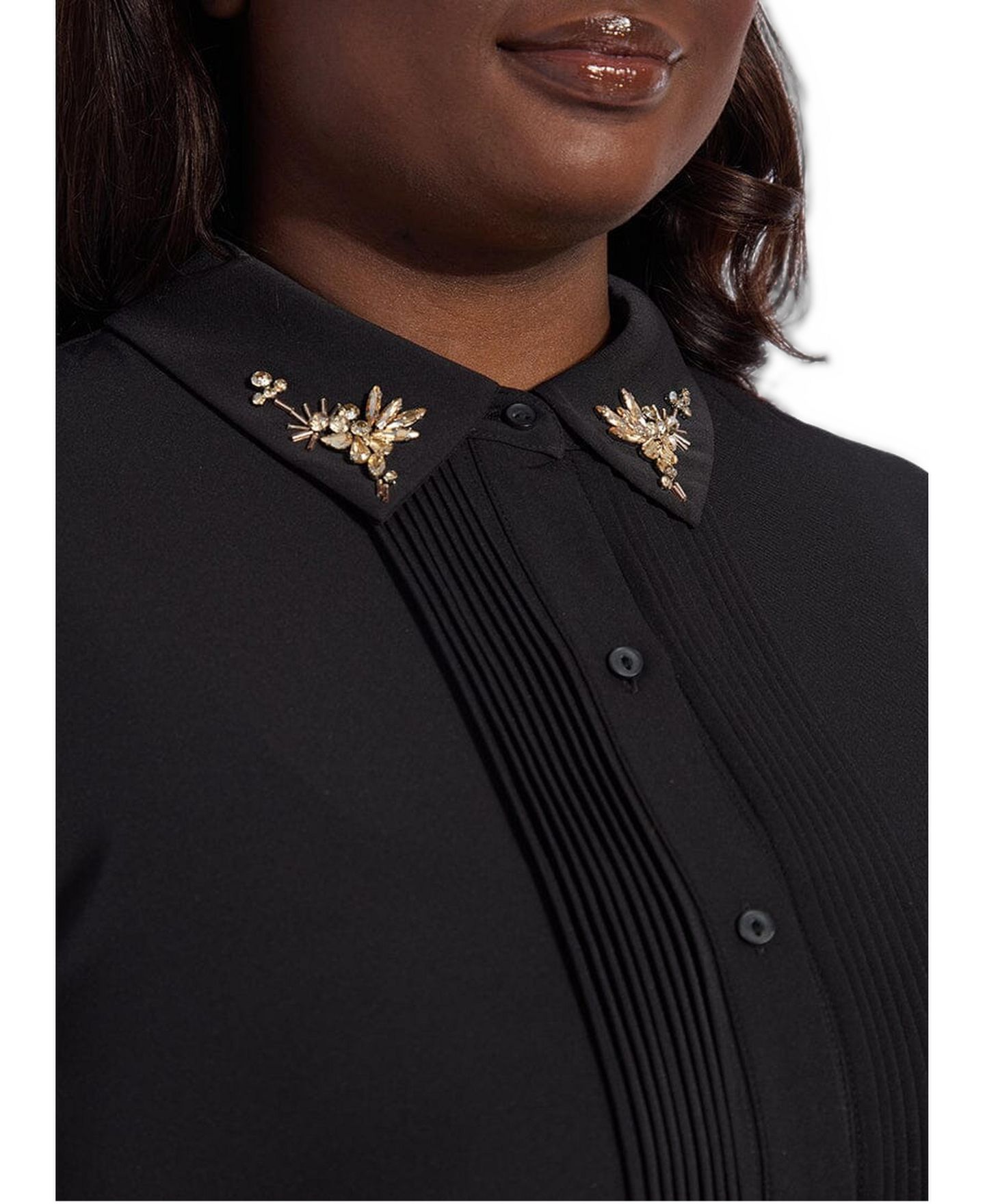 Женская блузка LYSSE Plus Size Lizeth Embellished Tuxedo, цвет: Чёрный — фото 2