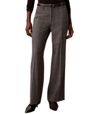 Women's Diagonal-Pocket Plaid Wide-Leg Pants