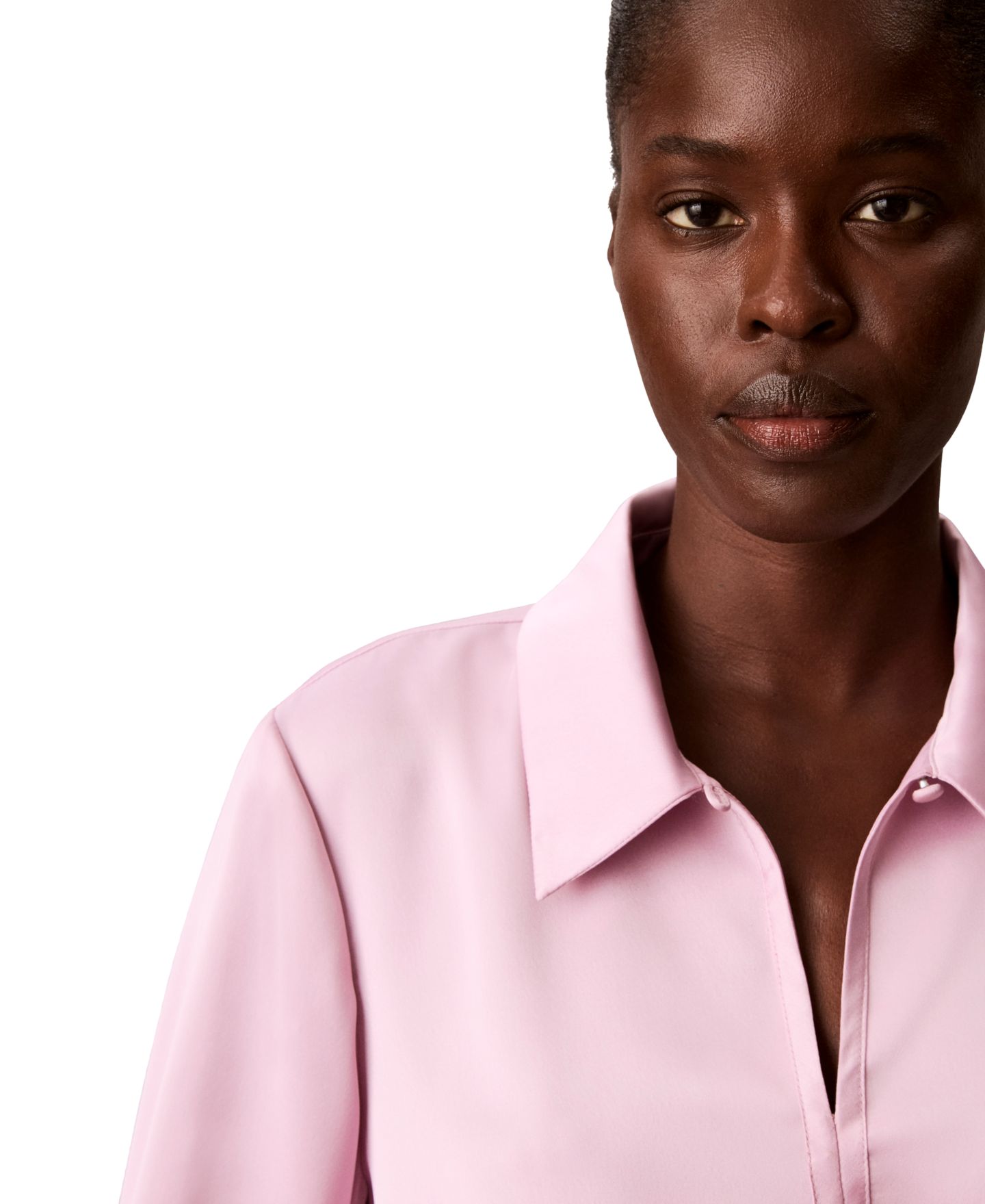 Женская блузка Calvin Klein Long-Sleeve Flutter-Cuff Satin, цвет: Выцветший орхидея — фото 4