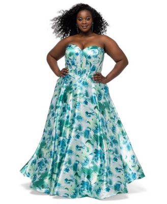 Plus Size Fit to Print Floral A-Line Sweetheart Gown