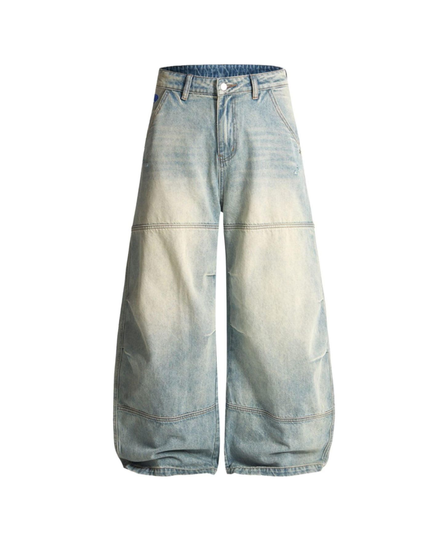 Мужские джинсы AELFRIC EDEN Panel Baggy Barrel Light-Wash Distressed, цвет: Синий — фото 2