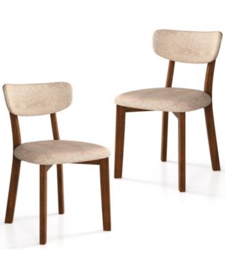 Dining Chairs Set of 2 Upholstered Mid Back Chairs with Solid Rubber Wood Frame