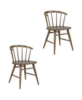 Traditional Solid Wood Curved-Back Spindle Dining Chairs, Set of 2