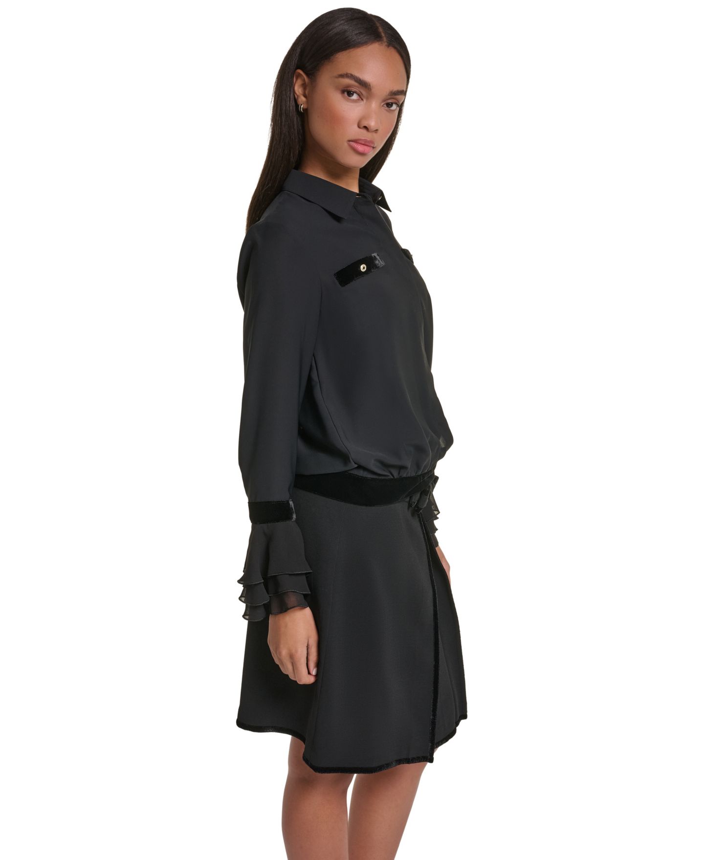 Женская блузка KARL LAGERFELD PARIS Velvet Long-Bell-Sleeve, цвет: Чёрный — фото 3