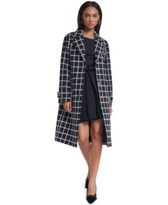 Women's Double-Breasted Plaid Knee-Length Coat