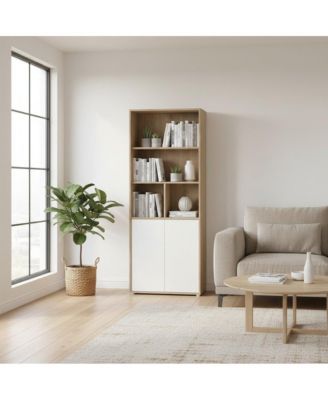 6-Shelf Bookcase with 2 Doors for Home Office or Living Room