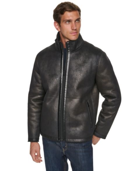 Мужская куртка Cole Haan Faux Shearling Stand Collar, цвет: Чёрный