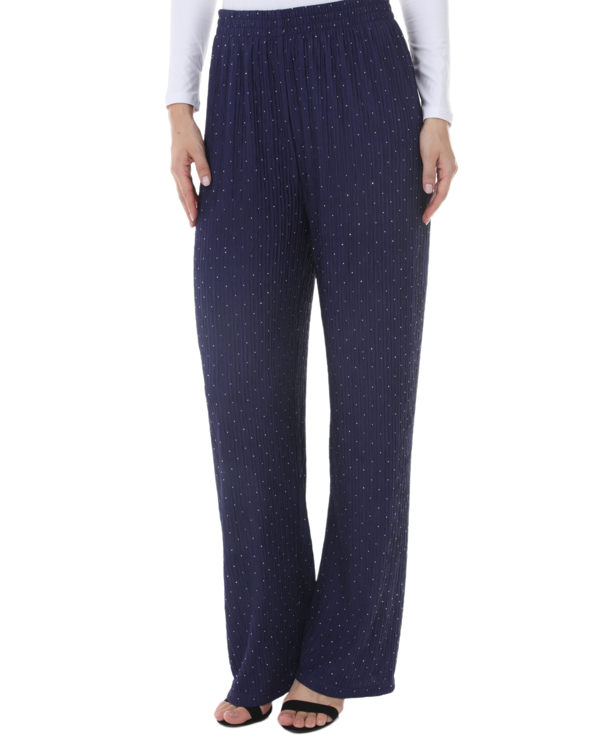 White Mark Women's Straight-Leg High-Waisted Studded Pants - Navy