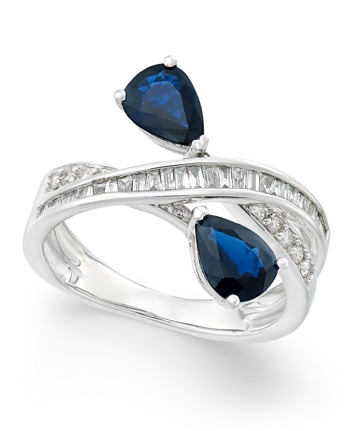 Macy's Sapphire (1-3/4 ct. t.w.) and Diamond (3/8 ct. t.w.) Crisscross ...