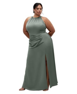 Plus Size Celina Halter Maxi Side-Pleated Dress