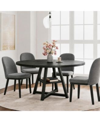 Round Dining Set 5-Piece 47.2-Inches Ironwood Top with 4 Chairs Dining Table Set