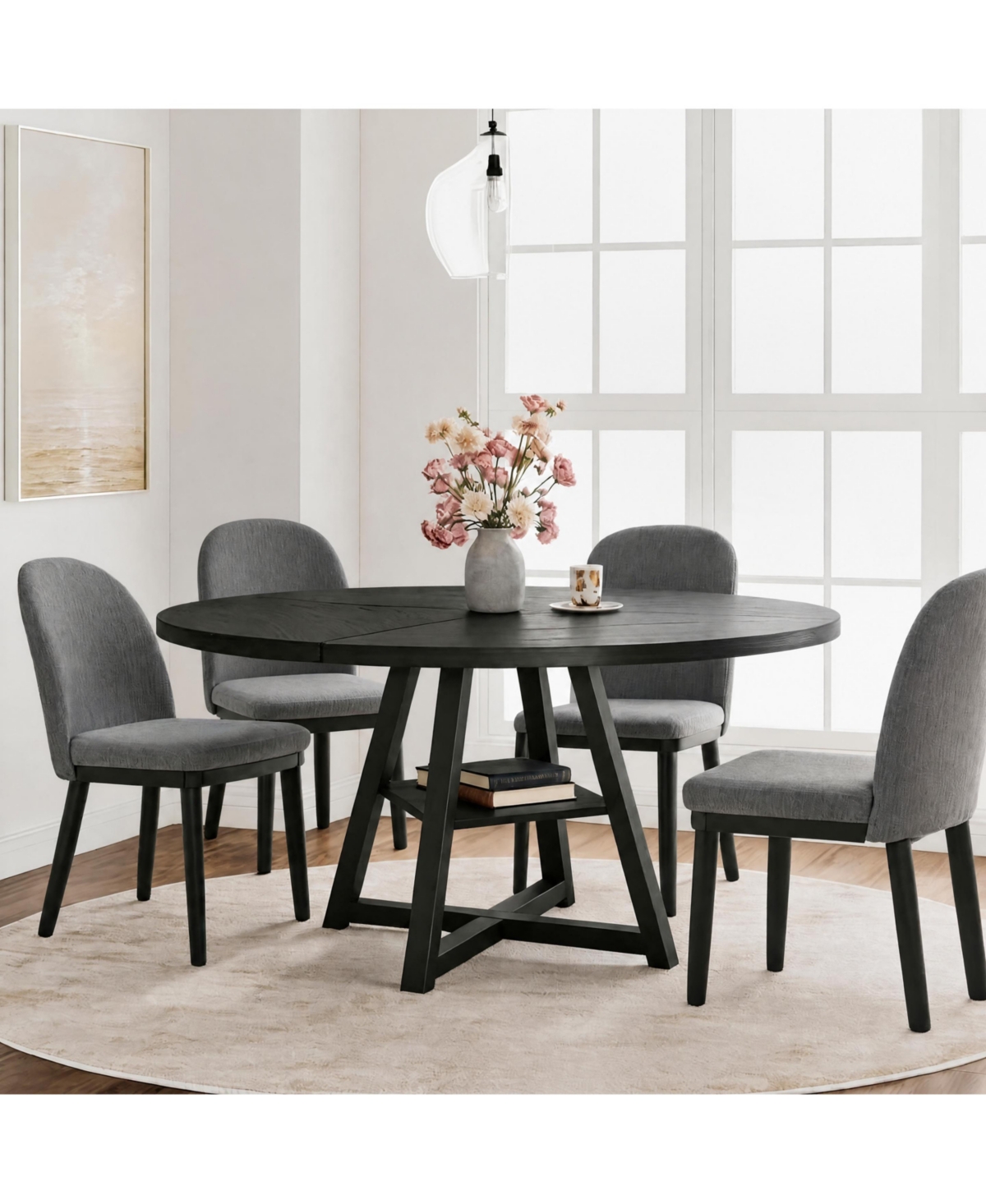 gaomon Round Dining Set 5-Piece 47.2-Inches Ironwood Top with 4 Chairs Dining Table Set
