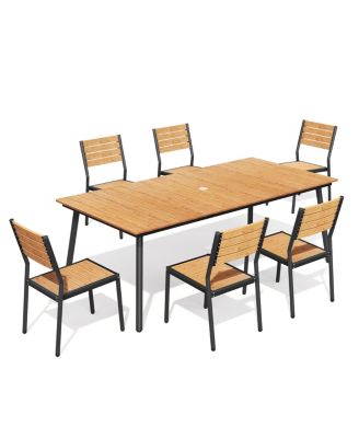 7-Piece Outdoor Dining Set Aluminum Dining Table with Umbrella Hole and Stackable Chairs