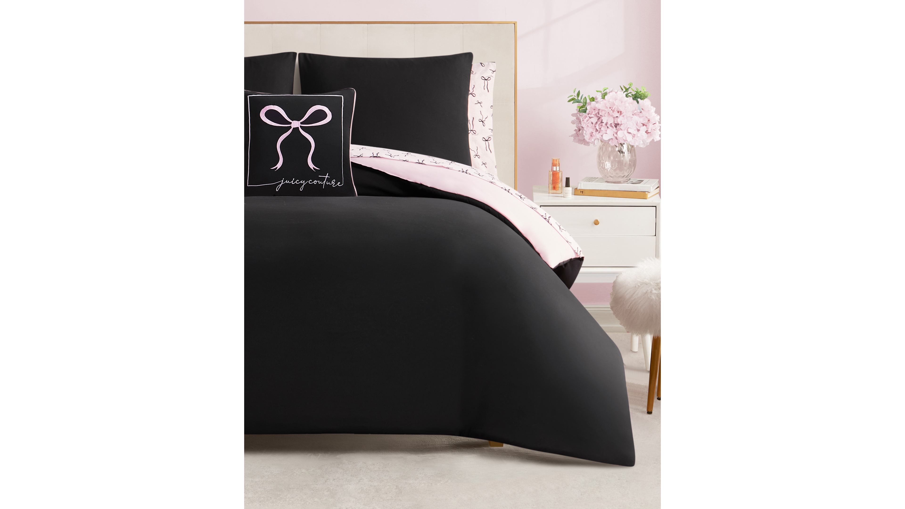 Juicy Couture Bows Solid Reversible 8-Piece Bed in a Bag Comforter Set, King