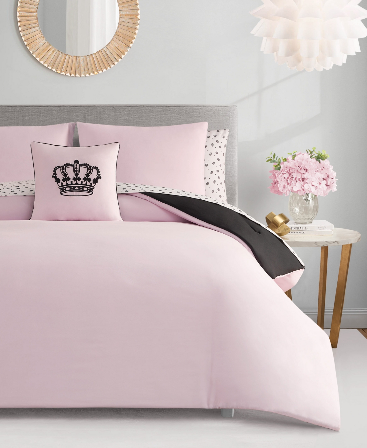 Juicy Couture Crown Sparkle Solid Reversible 8-Piece Bed in a Bag Comforter Set, Queen