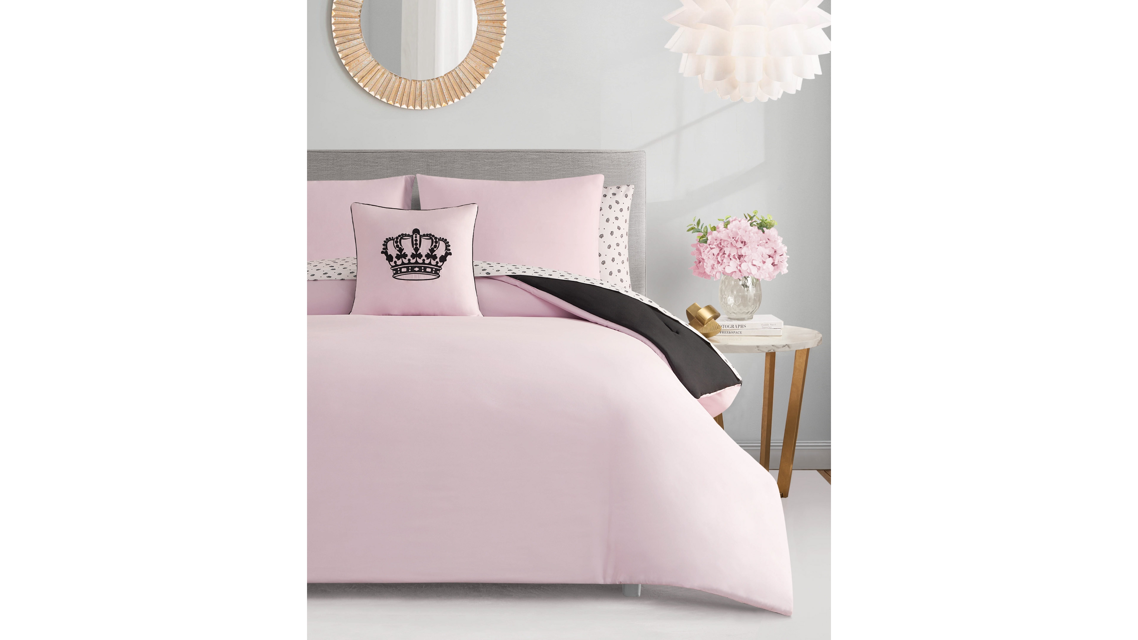 Juicy Couture Crown Sparkle Solid Reversible 8-Piece Bed in a Bag Comforter Set, Queen