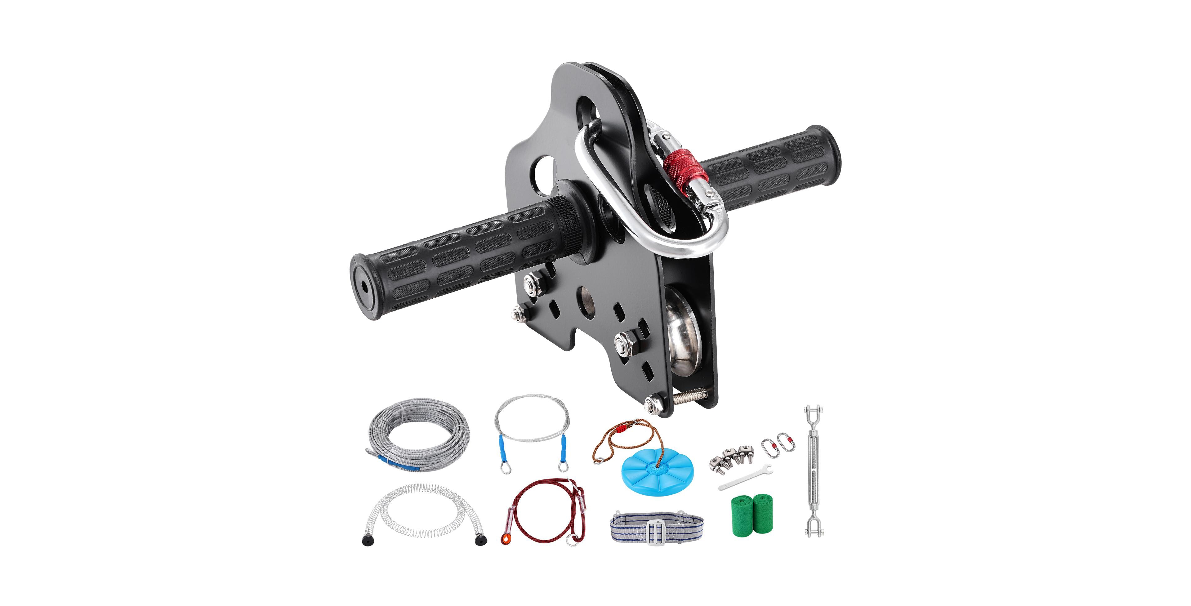 Hongge 120-Feet Stainless Steel Backyard Zip Line Kit with Spring Brake Safety Harness, 500 lb Capacity, Ages 8+