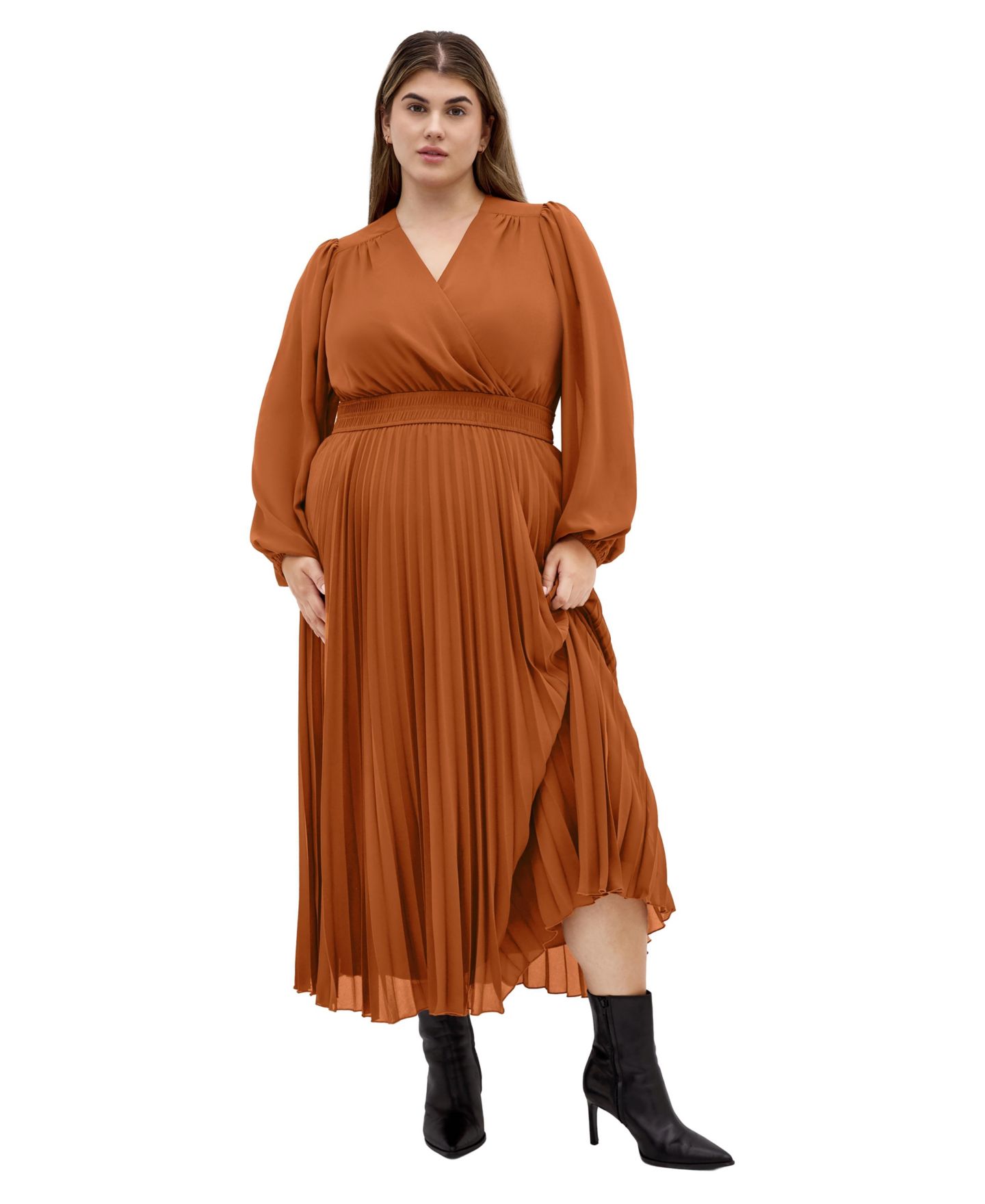 Женское платье CITY CHIC Finley Sheer Pleat, цвет: Имбирный — фото 3