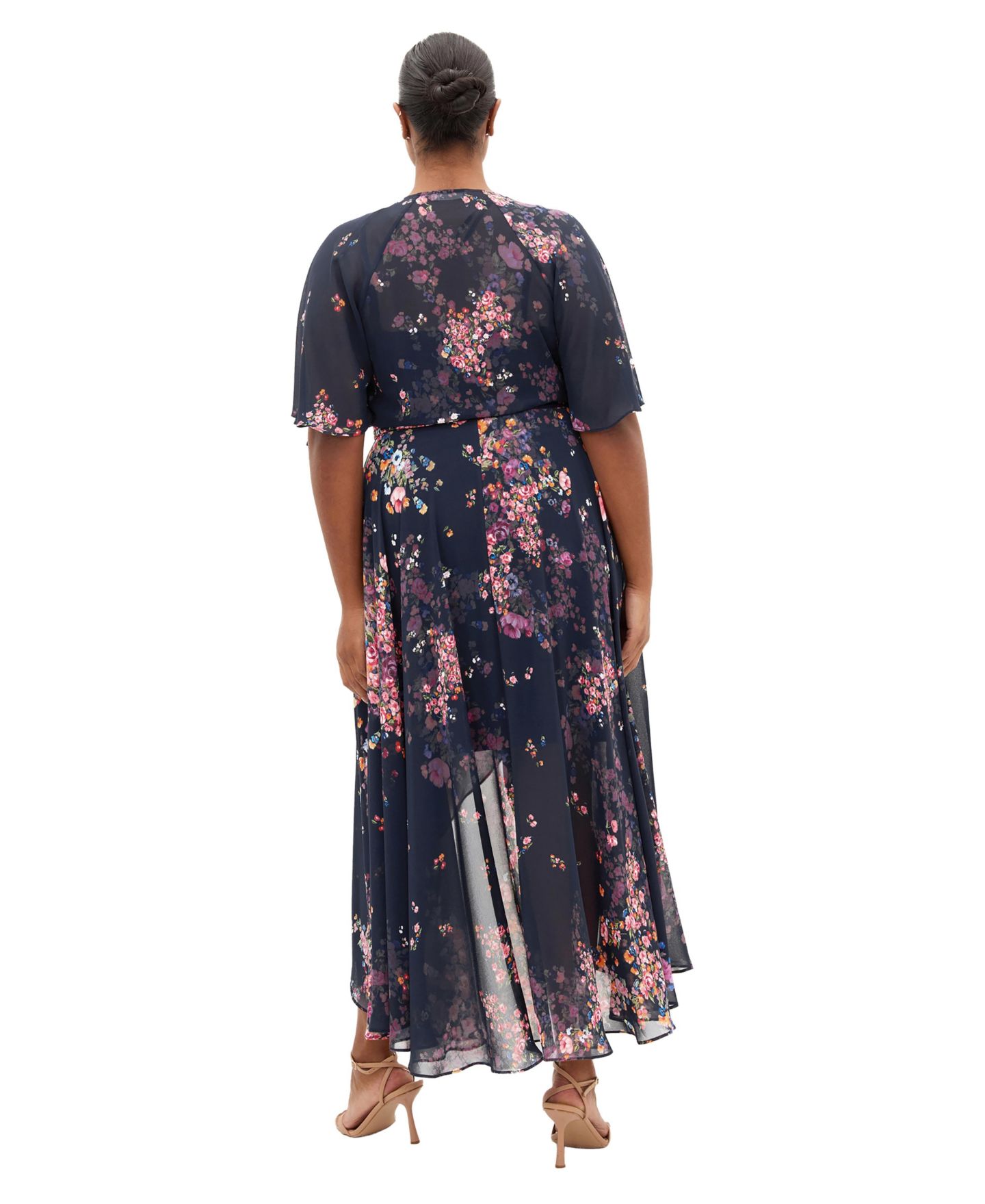 Женское платье CITY CHIC Plus Size Lovers Lane Floral-Print V-Neck High-Low, цвет: Королевский синий — фото 2