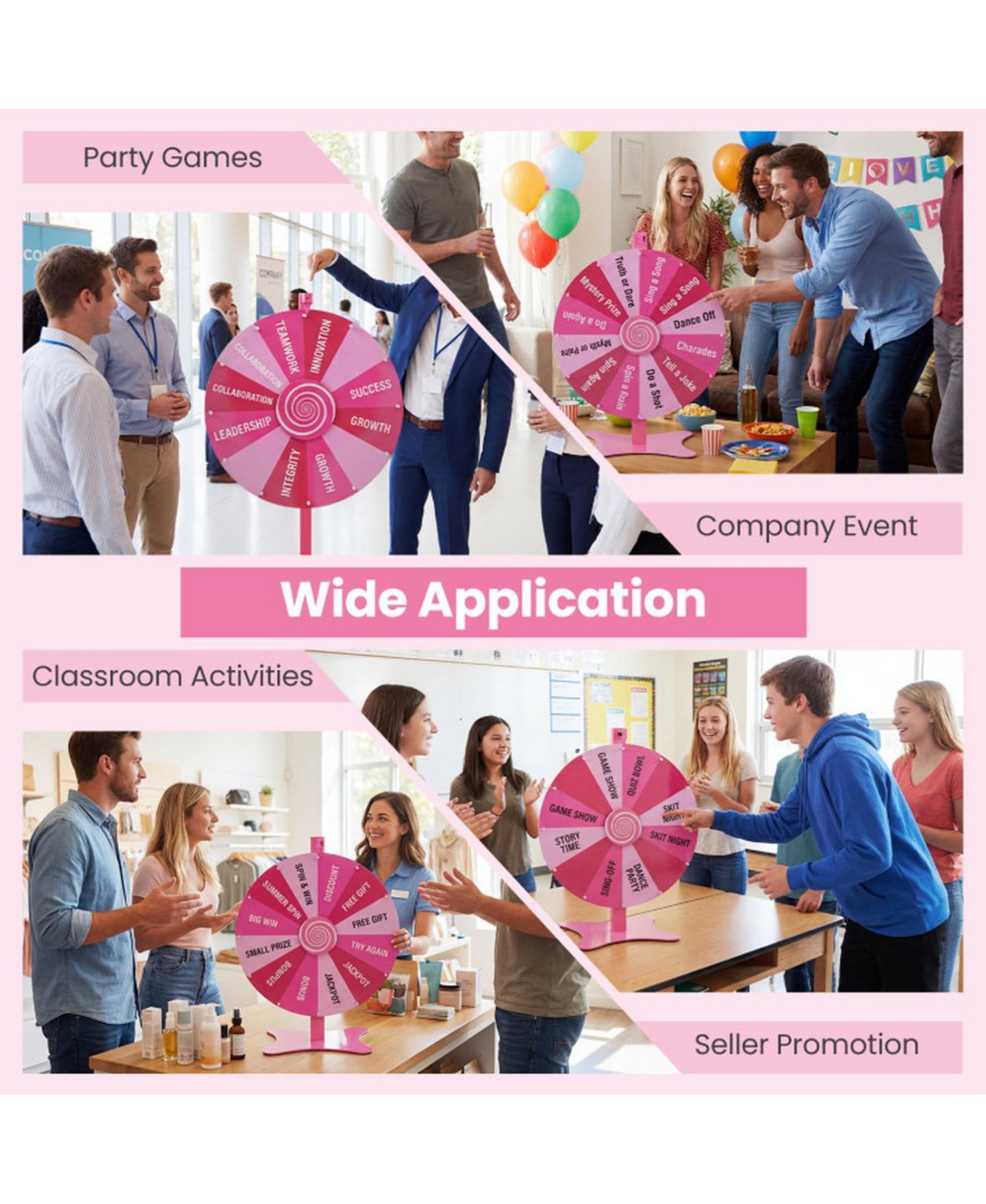 Детская игрушка HONGGE 24-Inch Adjustable Spinning Prize Wheel Game, Ages 3+, цвет: Розовый — фото 4