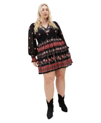Plus Size Hudson V-Neck Long-Sleeve Mini Dress