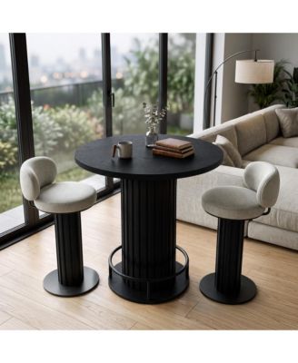 31.5" Round Bar Table, 39.4" H Iron Bistro Pub Table with Wave Base and Metal Ring Footrest, Sturdy No-Wobble Design for Small Spaces