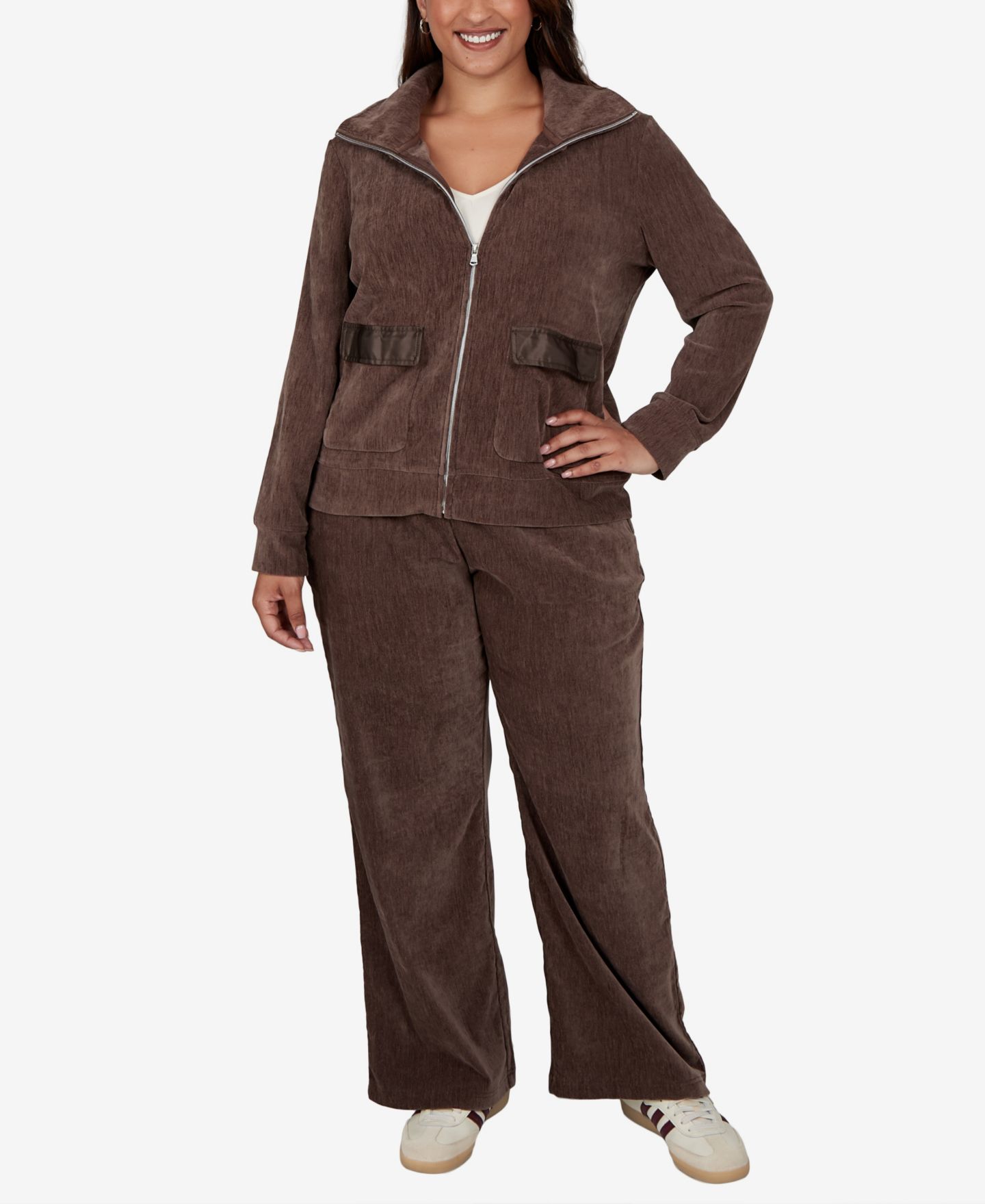 Женская куртка Ruby Rd. Plus Size Velveteen Corduroy Long-Sleeve Collared, цвет: Какао — фото 2