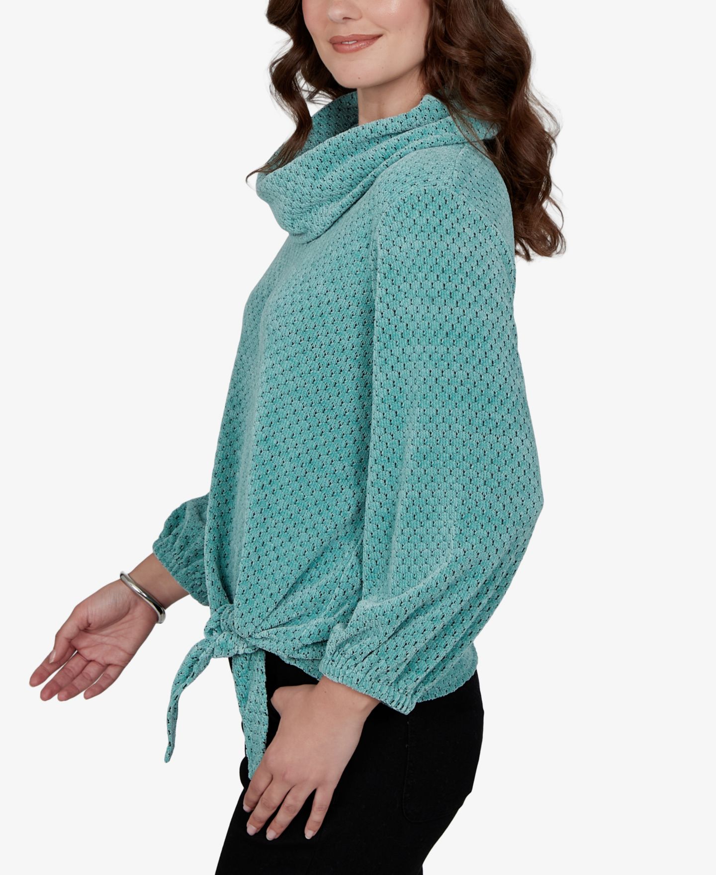 Женский топ Ruby Rd. New Neutrals Honeycomb-Knit Tie-Front 3/4-Sleeve, цвет: Adriatic — фото 3