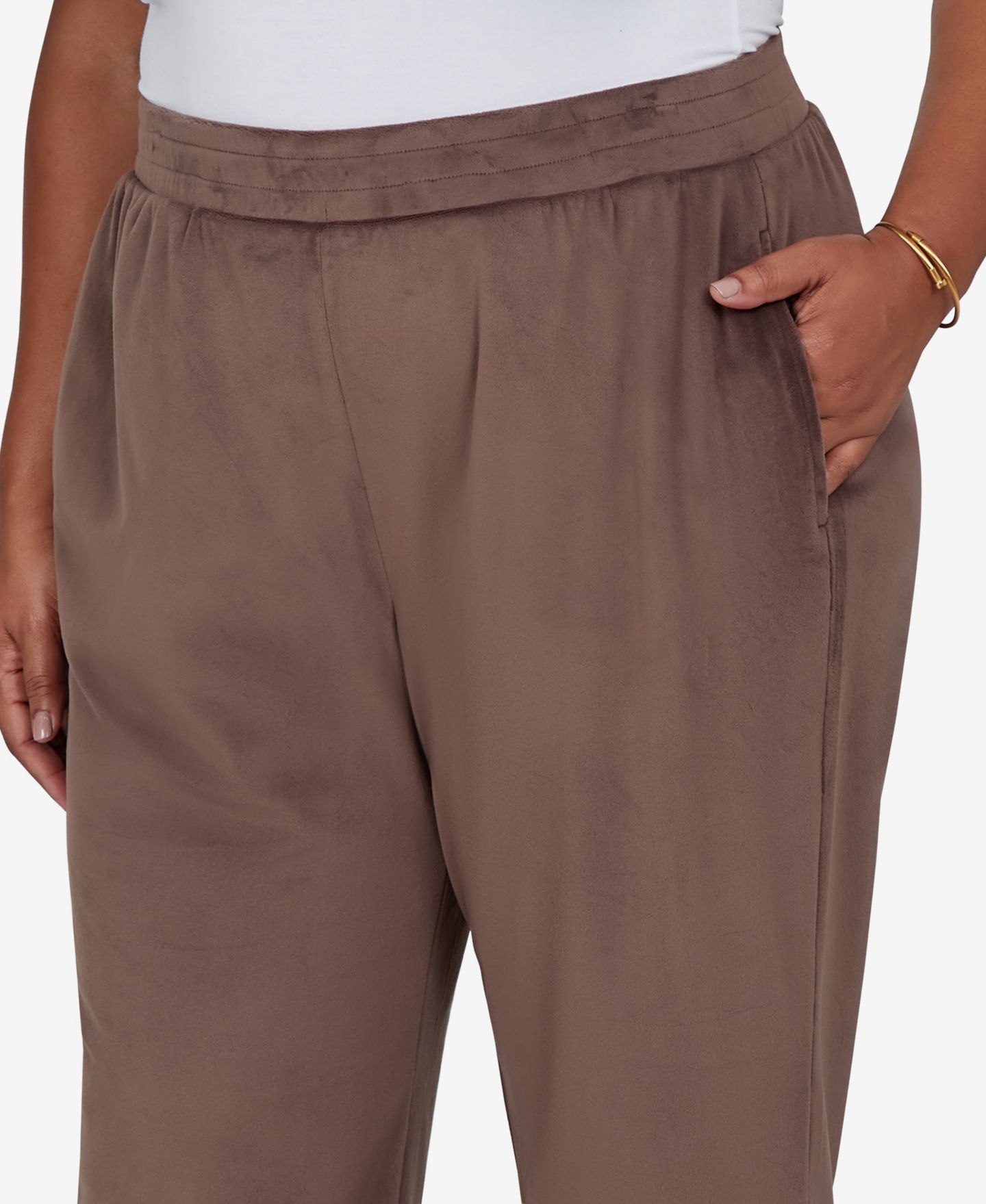 Женские брюки Alfred Dunner Plus Size Pull-On Straight-Leg Elastic-Waist Faux Suede, цвет: Мокко — фото 5