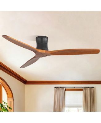 52-inch Modern Black Flush Mount Ceiling Fan with 3 Solid Wood Blade, Dc Motor and Remote Control