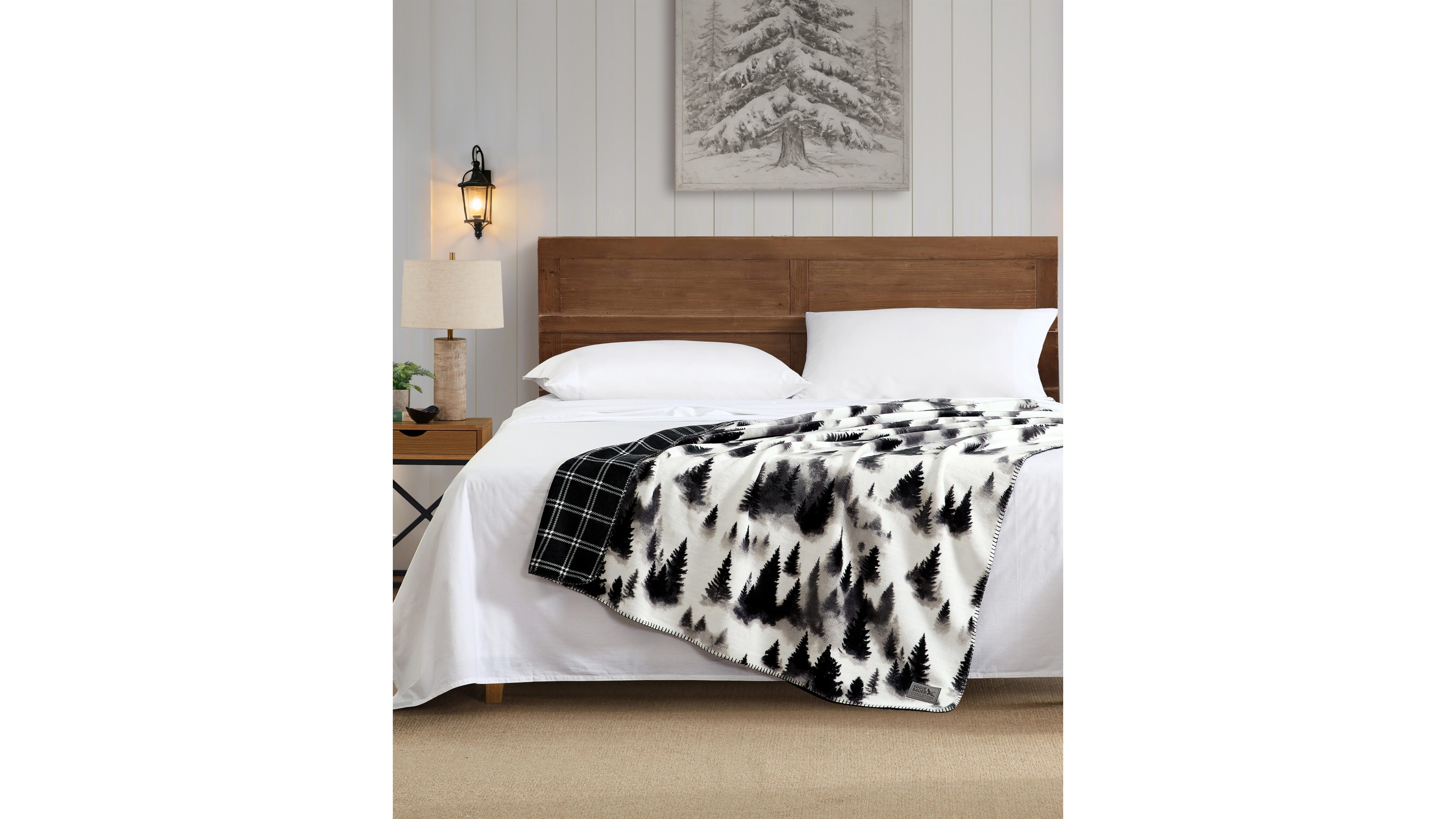Eddie Bauer Spruce Mist Printed Plush Throw, 70" X 60"