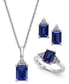 Lab-Created Blue Sapphire (5 ct. t.w.) and White Sapphire (3/8 ct. t.w.) Jewelry Set in Sterling Silver