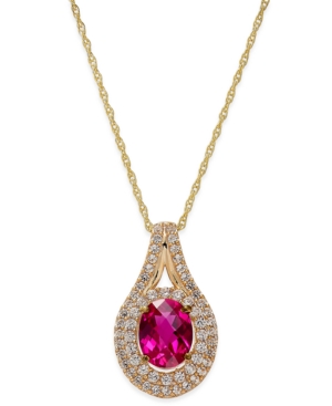 image of Lab-Created Ruby (2 ct. t.w.) and White Sapphire (3/4 ct. t.w.) Pendant Necklace in 14k Gold-Plated Sterling Silver