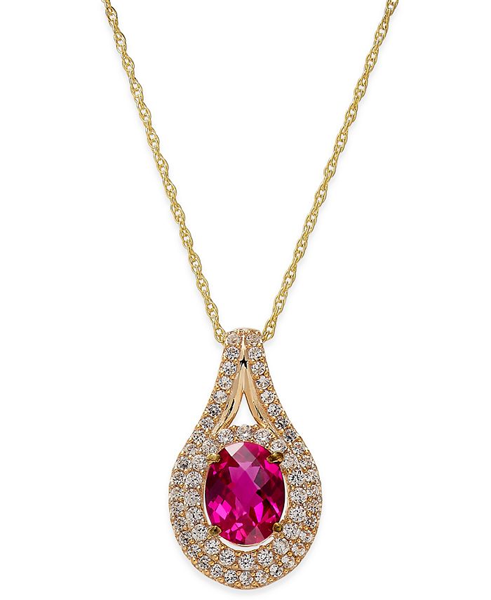 Macy's - Lab-Created Ruby (2 ct. t.w.) and White Sapphire (3/4 ct. t.w.) Pendant Necklace in 14k Gold-Plated Sterling Silver