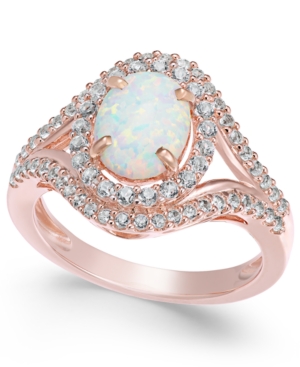 image of Lab-Created Opal (1 ct. t.w.) and White Sapphire (3/4 ct. t.w.) in 14k Rose Gold-Plated Sterling Silver