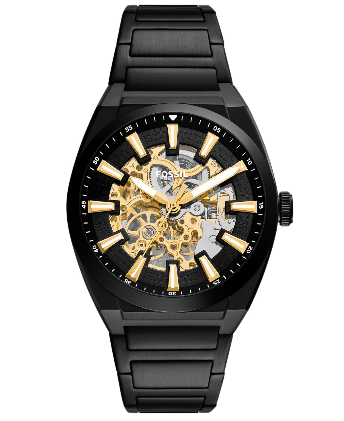 Fossil Men's Automatic Everett Luxury Water-Resistant Black Stainless Steel Bracelet Watch, 42mm - Black