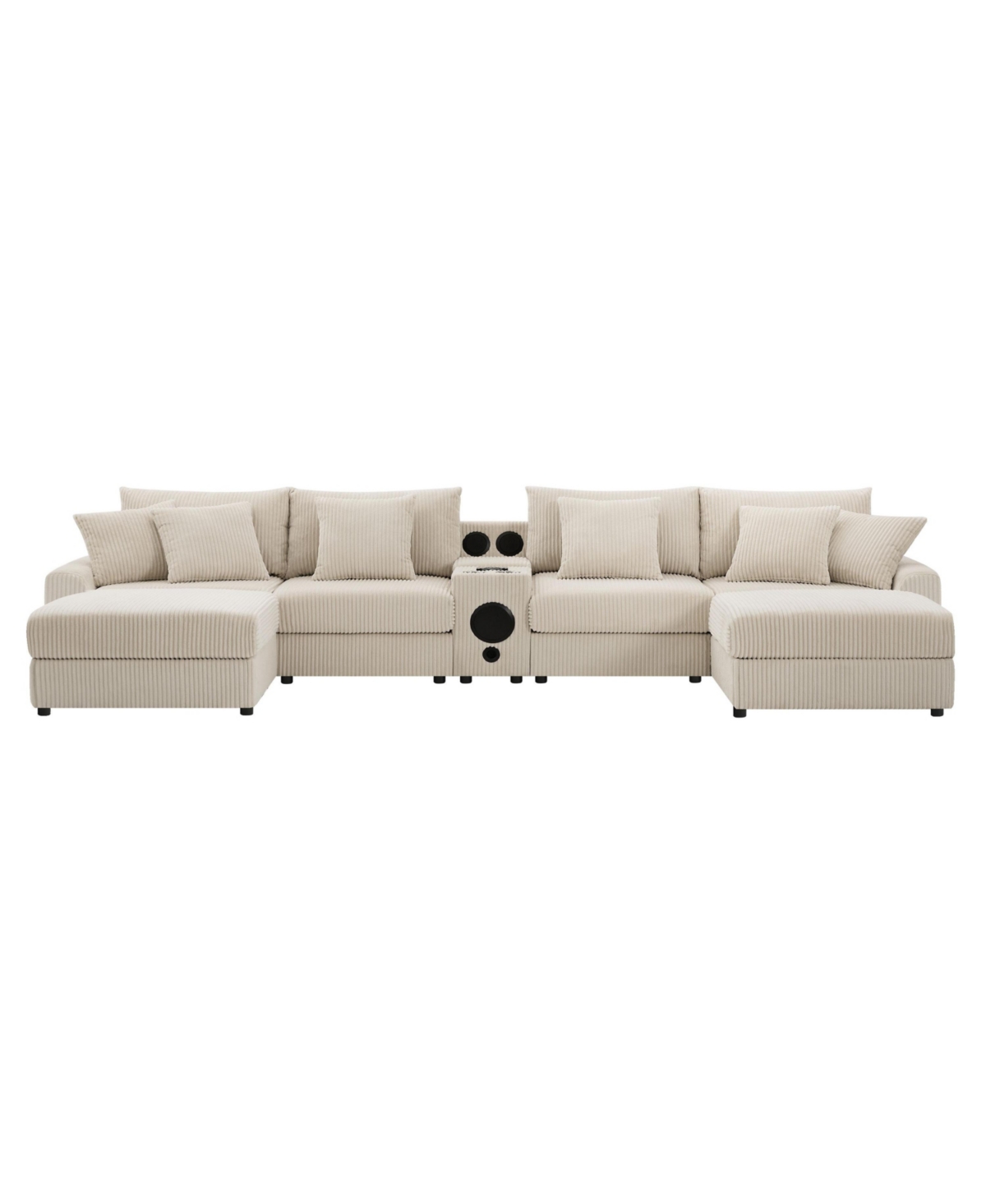 Boyel Living Corduroy Sectional Sofa with Bluetooth Speakers U-Shaped Couch with Console Usb Charger Sofa for Living Room