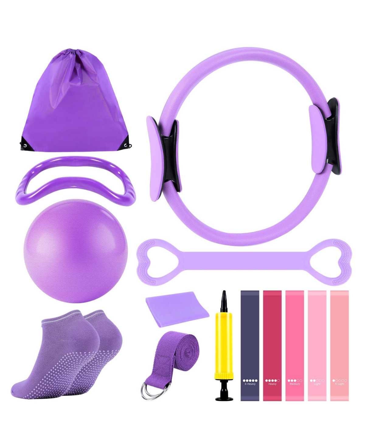 Sportneer Pilates Workout Kit Magic Circle Yoga Ball Resistance Bands Socks Home Gym Fitness - Default
