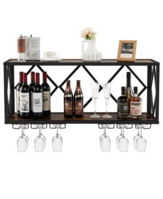 Wall-Mounted Wine Rack Wood Metal Shelf for Home