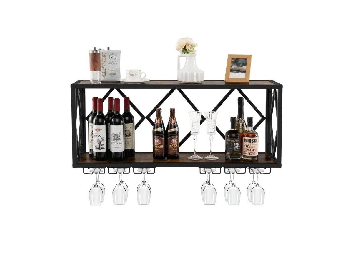 Slickblue Wall-Mounted Wine Rack Wood Metal Shelf for Home