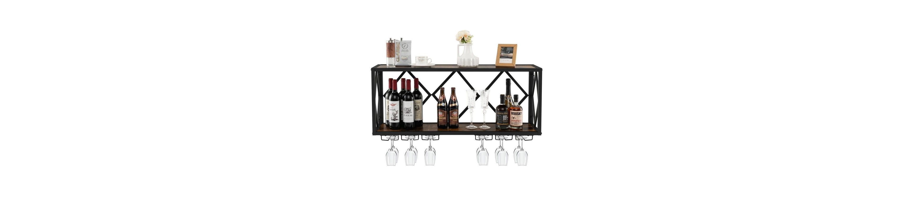 Slickblue Wall-Mounted Wine Rack Wood Metal Shelf for Home