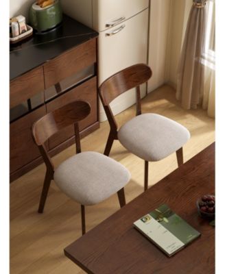Set of 2 Oak Upholstered Removable Washable Cushion Dining Chairs