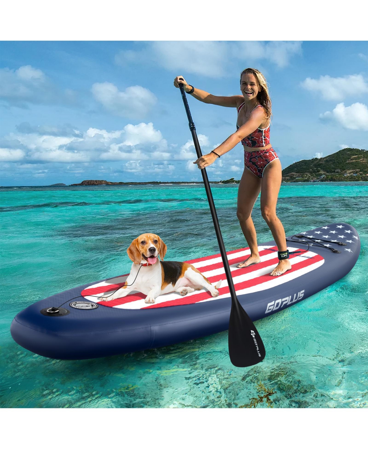 Zeny Inflatable Stand-Up Paddleboard, Drop Stitch Core, Triple Fins, Aluminum Paddle and Backpack - Dark blue A