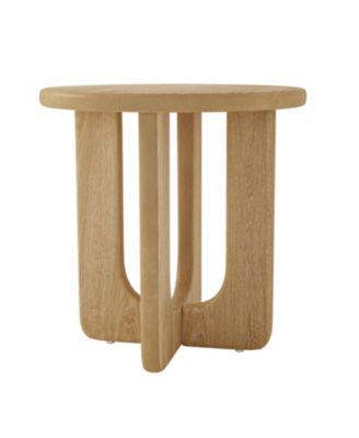 24"With Oak Veneer Top Round Side Table with Solid Wood Legs