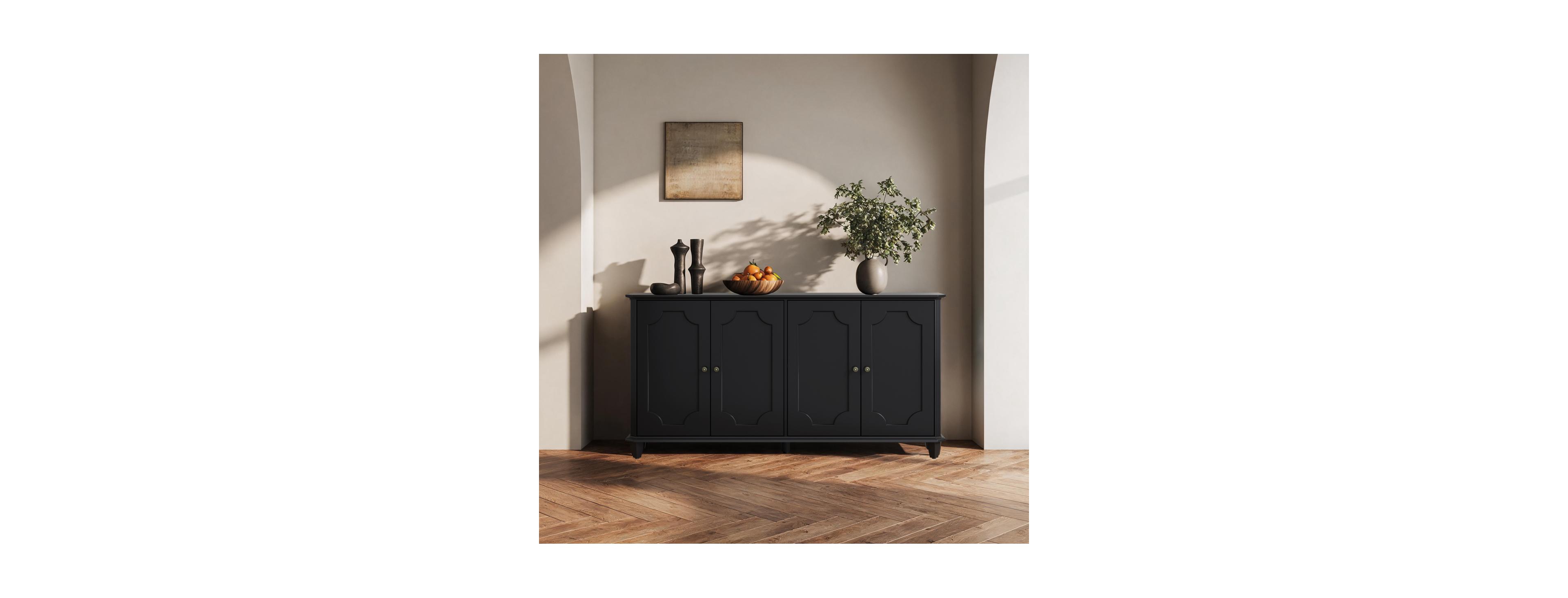 Streamdale Furniture Farmhouse 4-Door Storage Credenza and Buffet Cabinet